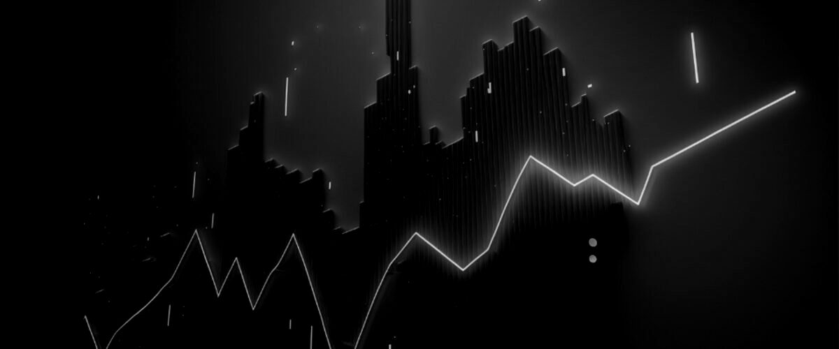 A rising performance line over a city skyline
